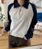 Henbo color matching half-zip crop sweatshirt