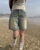 Yellow Tin Washing Short Denim Pants