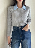 Milo color matching shirt collar cable knit