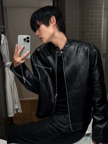 【COSYHARU】Black Up China Leather black up China leather jacket - COSYHARU | 60% - Asian