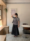 Yoohoo Ribbon Banding Frill Long Skirt