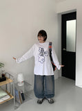 Elku Snap Button Washing Wide Denim Pants