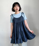 Yubun Denim Tiered Sleeveless Layered One Piece