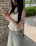 Fearin Shirring Sleeveless Ribbon Blouse