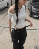Chyuleu One-Shoulder Unbalanced Shirring Tee