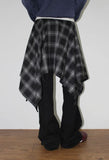 (Brushed) LAYERED CHECK UNBALANCE SKIRT