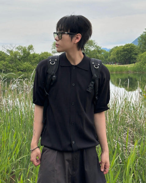 【DISCERNMENT】Basic collar knit short sleeve cardigan DISCERNMENT (ディーサーメント) - ベーシックカラニット半袖