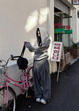 DRAPE NECK KNIT HOODIE