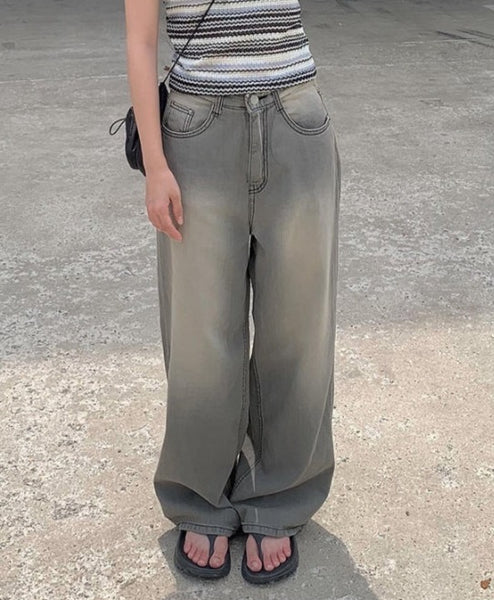 【Anyone more】Rot Gray Washing Denim Wide Pants Anyone more (エニワンモア) - ロートグレーウォッシングデニム
