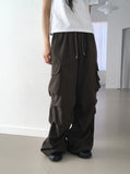 Adic Double Pocket Pintuck Cargo Two-Way Long Wide Jogger Pants
