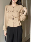 Deca Peplum Trench Jacket Blouse (Belt Set)