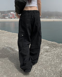 Denti Black Blue Cargo Strap Wide Pants