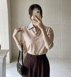 Tienti Stripe Color Matching Collar Knit