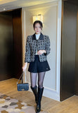 Demur Color Matching Collar Pattern Tweed Short Jacket
