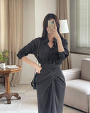 Rislow Collar Shirt Wrap Dress