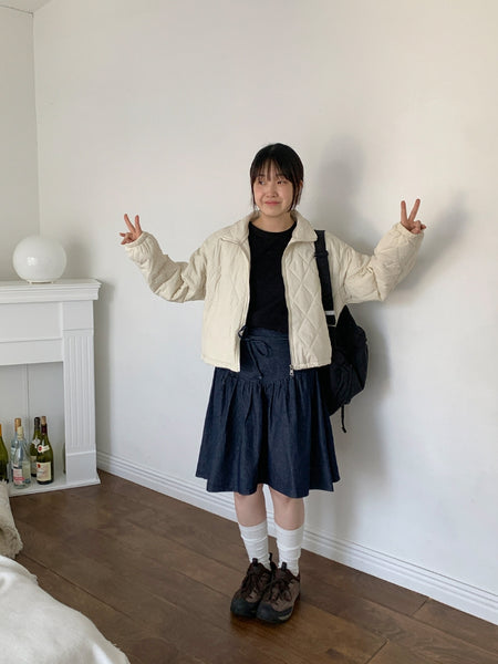 【BAON】Belmi Ribbon String Denim Midi Skirt BAON (バオン) - ベルミリボンストリングデニムミディスカート