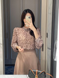Ser Leopard Chiffon Shirring Blouse