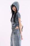Active hooded nylon shirring zip-up