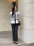 Derons Color Matching Stripe Knit Cardigan Jacket