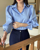 Bland Pintuck Puff Collar Shirt