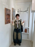 Dyuijeu ribbed washing wide denim pants