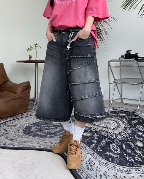 【SATIIIZ】Kaid Unbalance Bermuda Denim Pants SATIIIZ (サティーズ) - カイドアンバランスバミューダデニム