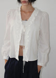 OPEN FRONT FRILL BLOUSE