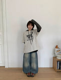 Tume Washing Cut Denim Wide Pants