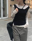 Ribo Cut Out Bustier T-shirt Set