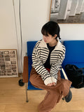 Acop stripe collar zip-up cardigan