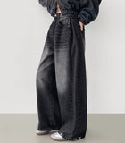 4 Seasons Washing Hem Snap Wide Balloon Denim Pants