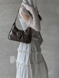 Crack Leather Buckle Shoulder Bag