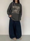 Hendelo Star Rivet Embroidery Balloon Denim Wide Pants