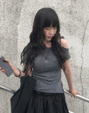 Newdy One Shoulder Open Ribbon Short Sleeve T-shirt