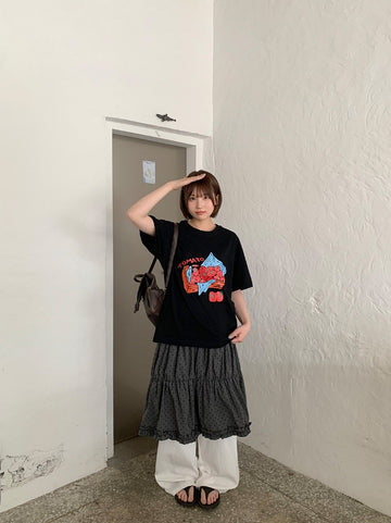 Hihot Dot Frill Tiered Nylon Skirt