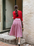 Dite Check Color Matching Banding Flare Skirt