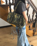Band Camo Leopard Stud Baguette Shoulder Bag