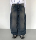 Elku Snap Button Washing Wide Denim Pants