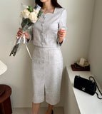 Serzel Tweed Slit Skirt