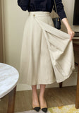 Yuloy Unbalanced Wrap Pleated Banding Long Skirt
