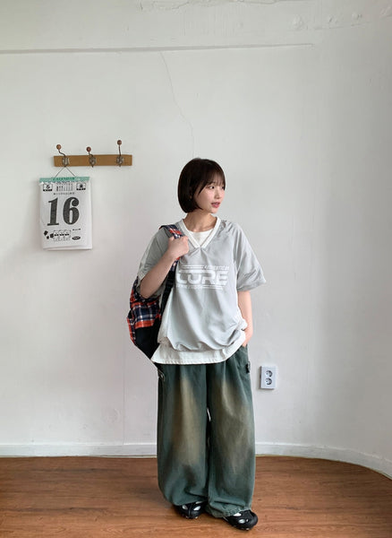 【BAON】Beple Snap Button Banding Denim Balloon Wide Pants BAON (バオン) - ベプルスナップボタンバンディングデニム