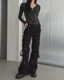 Akan eyelet strap semi-bootcut pants