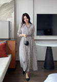 Drian Striped Collar Shirt Long Dress (BeltSet)