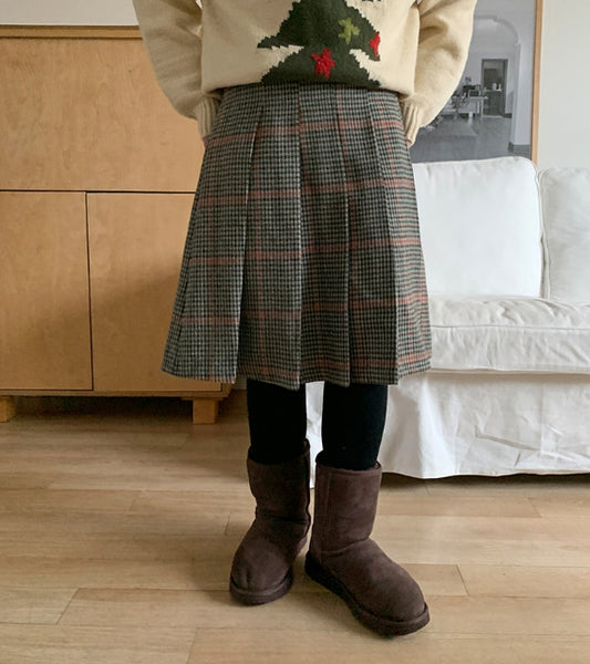【BAON】Melphone wool pleated check midi skirt BAON (バオン) - メルフォンウールプリーツチェックミディ