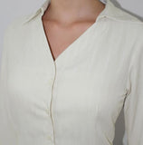 SUEDE STRIPE V-NECK SHIRT