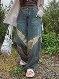 Twisted Color Matching Wide Denim Pants