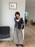 Gentew seersucker check pocket banding long skirt