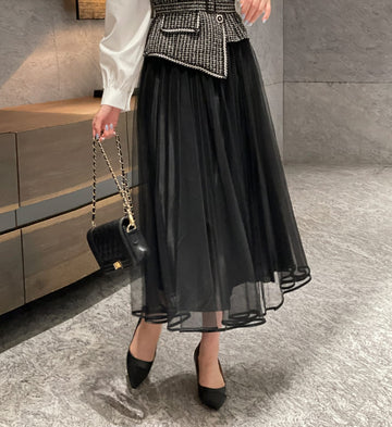 Pierre Double Tulle Lace Pleated Banding Skirt