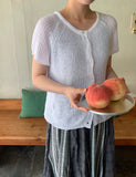 Hitu Summer Openwork Knit Short Sleeve Cardigan
