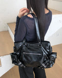 Tommy Stud Zipper Leather Shoulder Bag